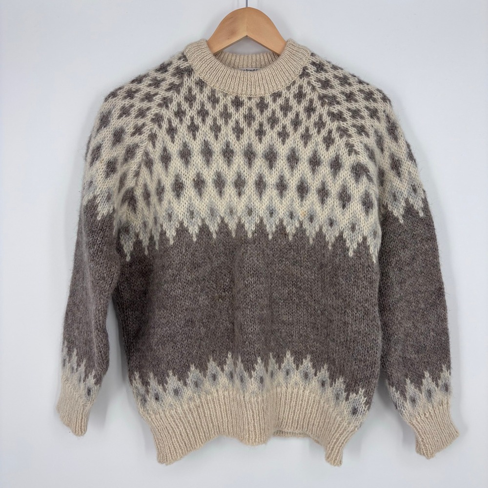 Highland Craft Wool Fair Isle Diamond Knit Sweater Womens M Scotland *FLAW